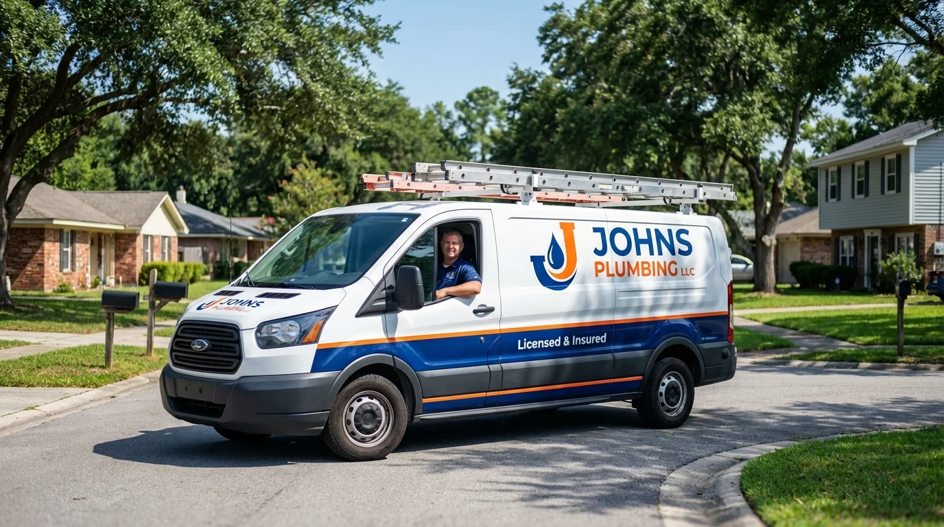 Johns Plumbing LLC service van in Center Harbor, NH