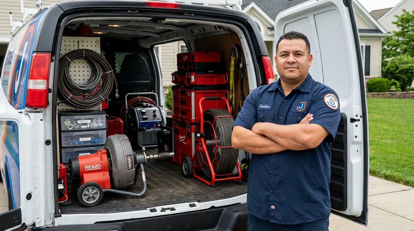 Professional drain cleaning equipment and Johns Plumbing LLC plumber in Center Harbor