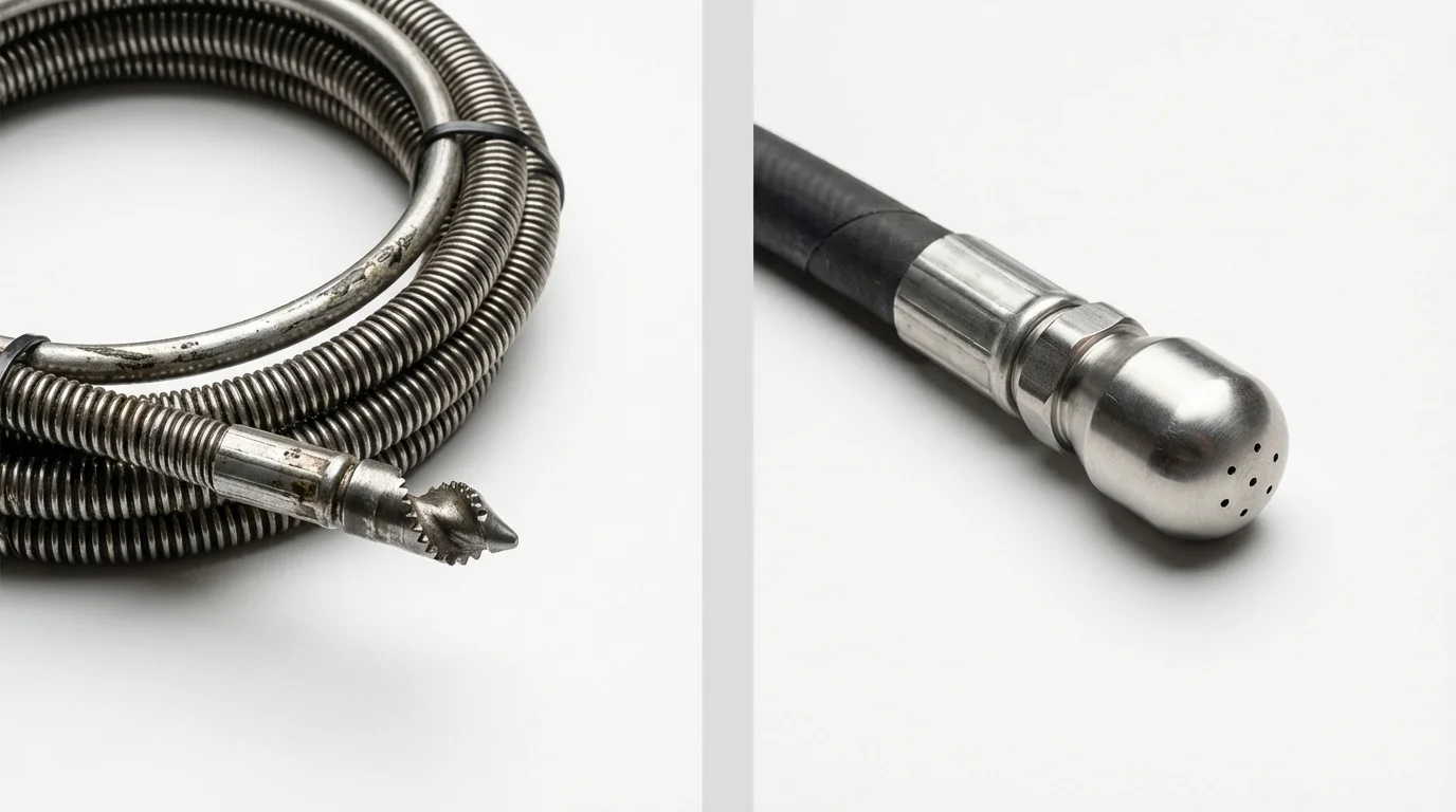 Drain snake cable and hydro jetting nozzle used for drain cleaning in Center Harbor, NH