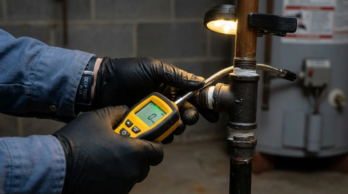 Gas leak detection with electronic sniffer by Johns Plumbing LLC in Center Harbor
