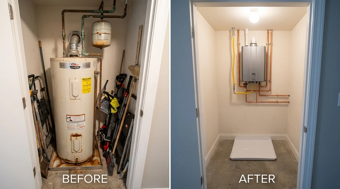 Tank water heater versus wall-mounted tankless unit comparison for Center Harbor, NH homeowners