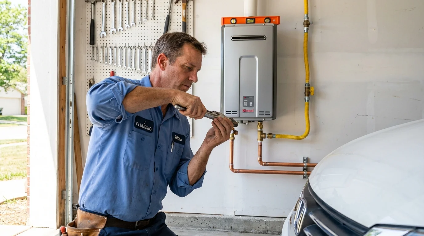 Tankless water heater installation by a Johns Plumbing LLC plumber in Center Harbor
