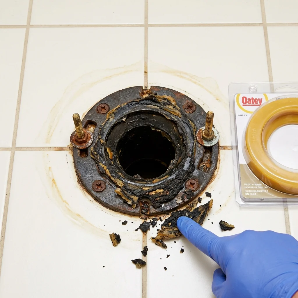 Failed wax ring showing water seepage at the base of a toilet in a Center Harbor, NH home